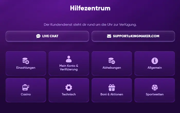 KingMaster Casino support